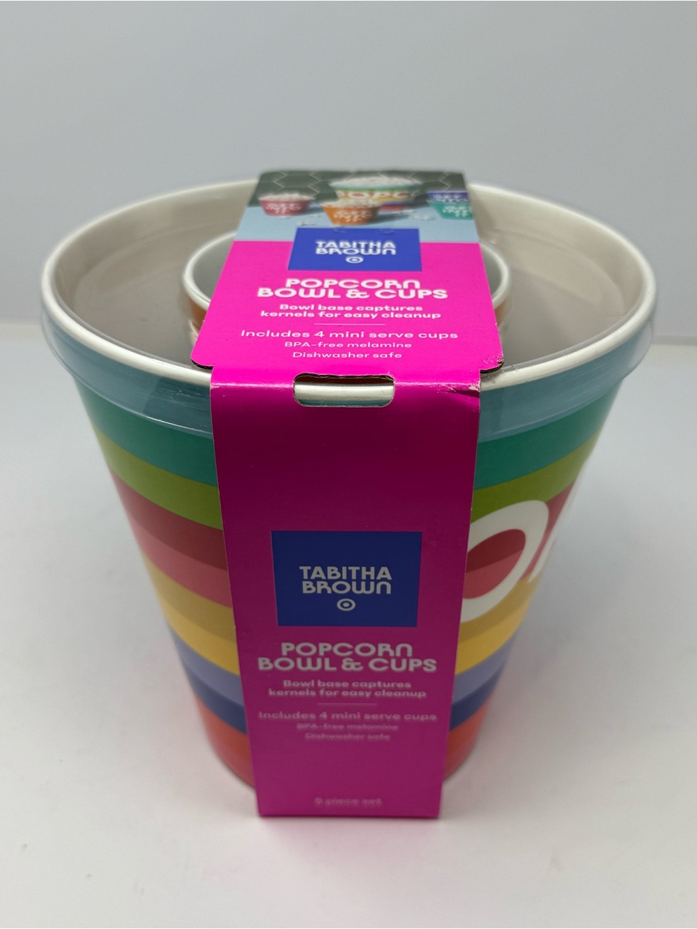 Tabitha Brown Popcorn Bowl & Cups Set 5pc Melamine BPA-Free Dishwasher Safe